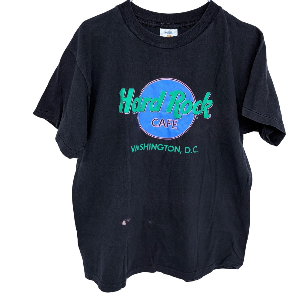 Vintage Hard Rock Cafe T Shirt XL Black Washington DC 90s Made in USA Cotton‎